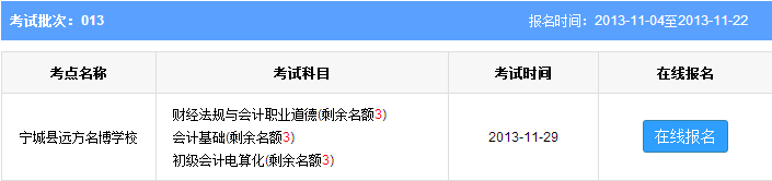 赤峰2013年第十三批次会计从业资格考试报名时间:11月22日止