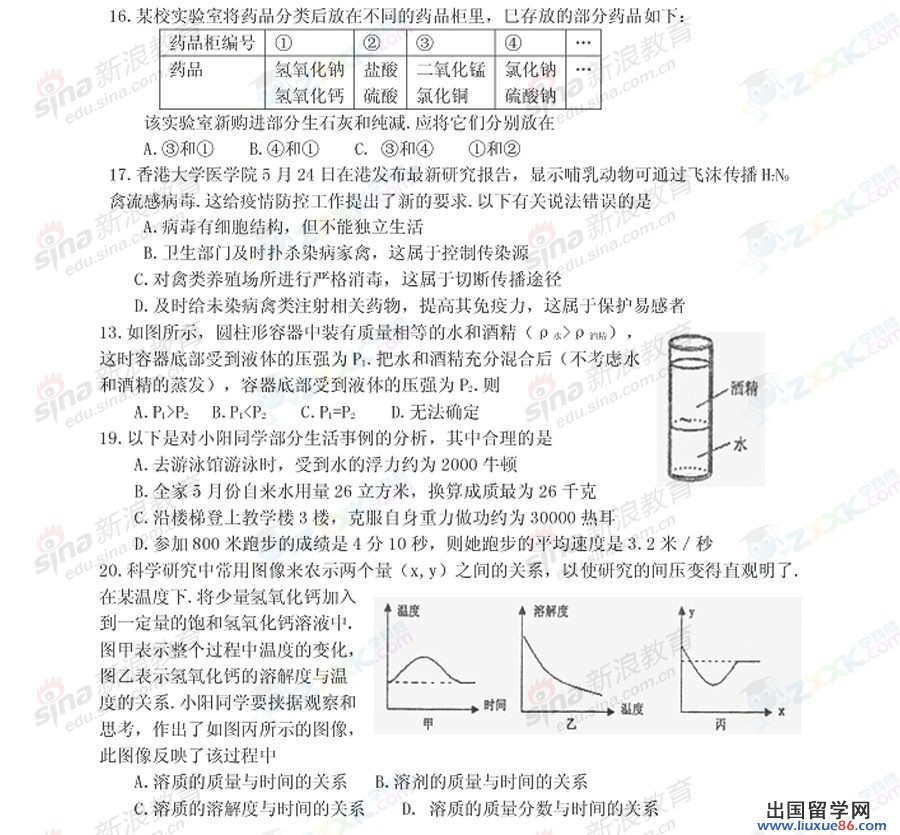 浙江义乌2013年中考科学试题（图片版） <p align=