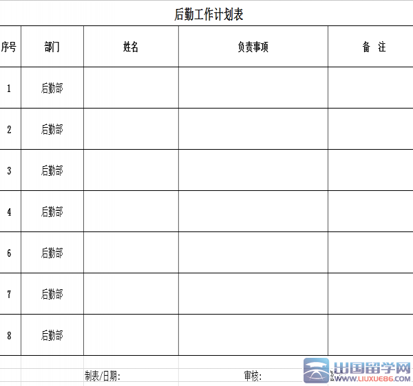 后勤部工作计划表