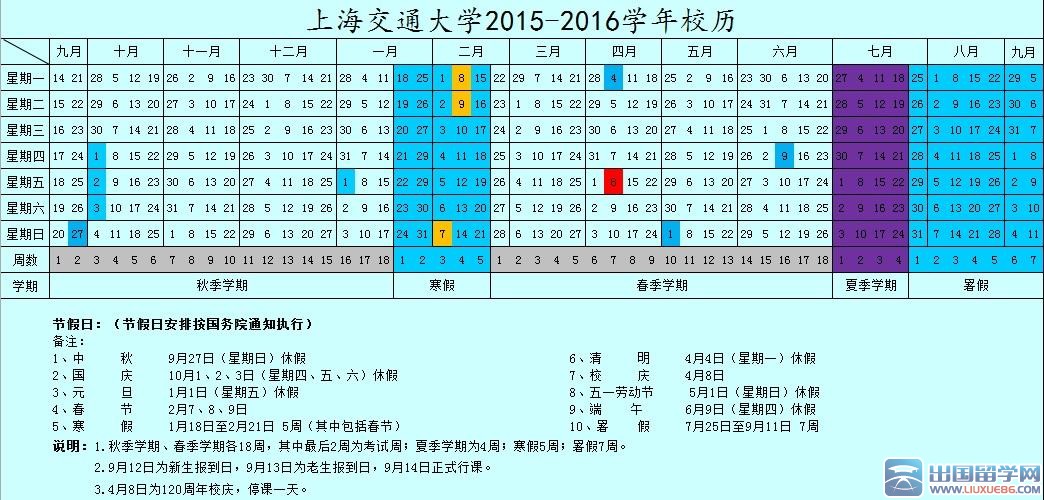 上海交通大学2016年暑假时间