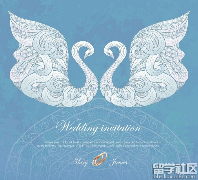 淡雅西式婚礼邀请函图片