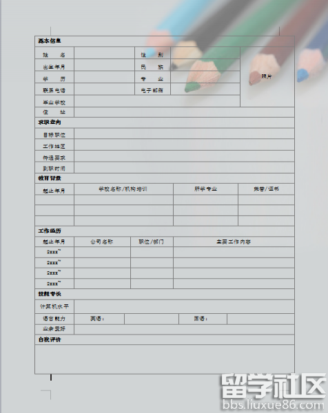彩色个人简历表格