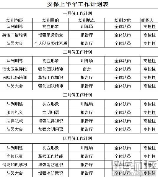 安保上半年工作计划表