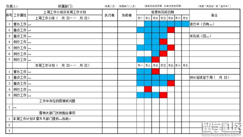 部门工作计划表excel