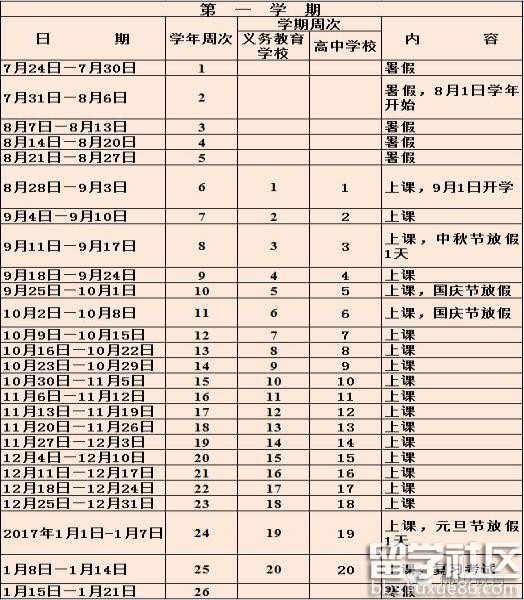 2017年佛山中小学寒假放假时间安排