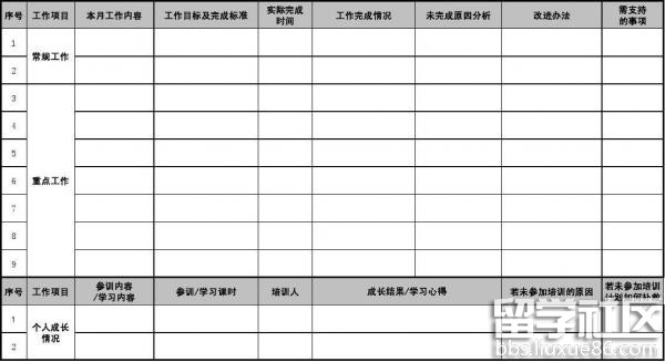 孕婴店工作计划表格