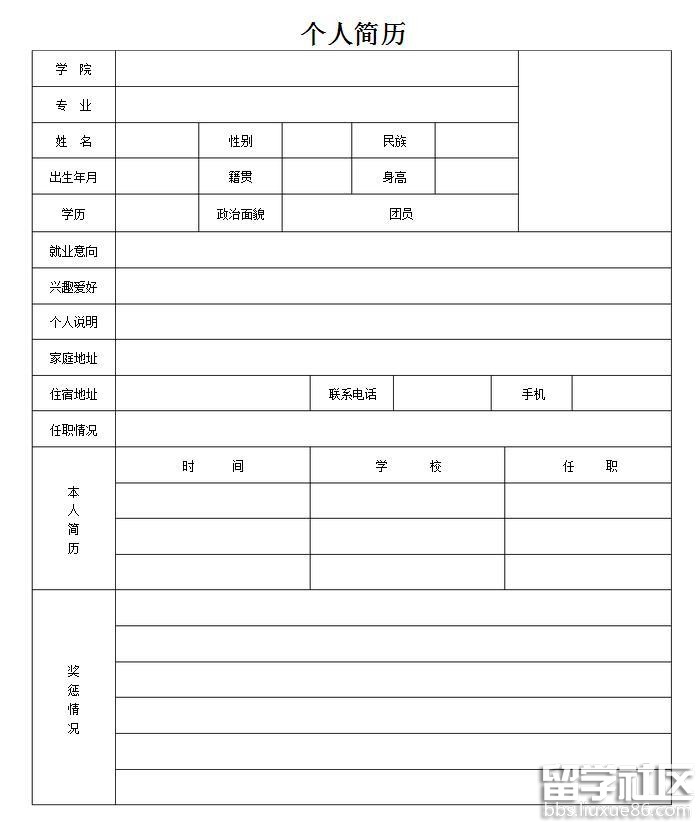 跳槽者的空白简历模板