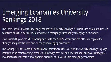 THE2018新兴经济体国家大学排名发布 中国继续主导榜单