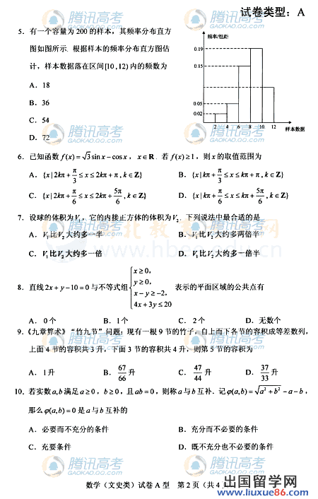 2011湖北高考文科数学试题