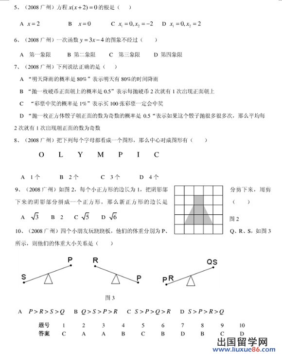 2012中考数学选择题专项练习五