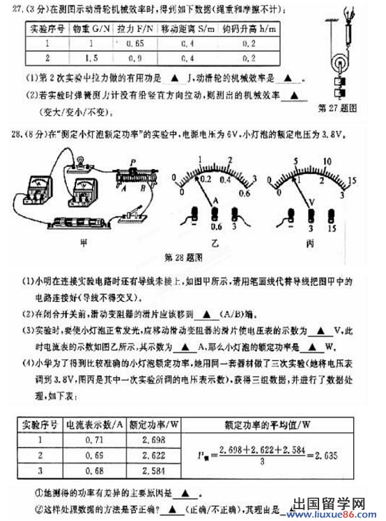 2012江苏扬州中考物理试题