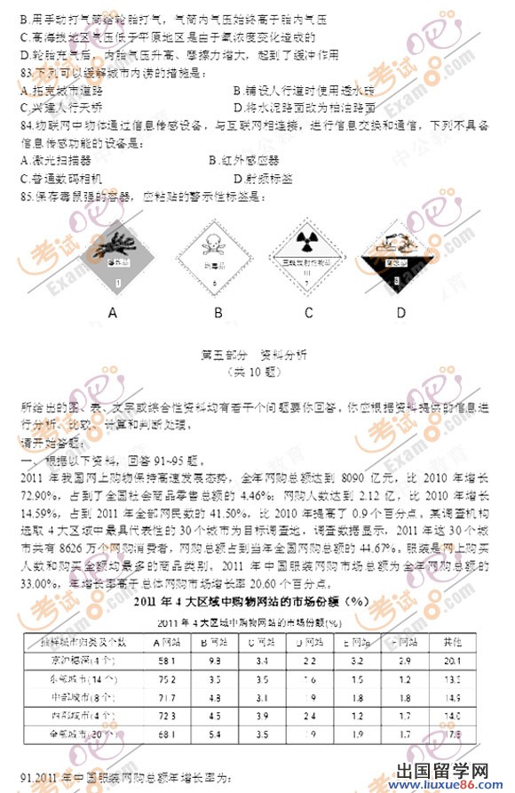 留学群:2012年江西政法干警考试行测真题(专科)