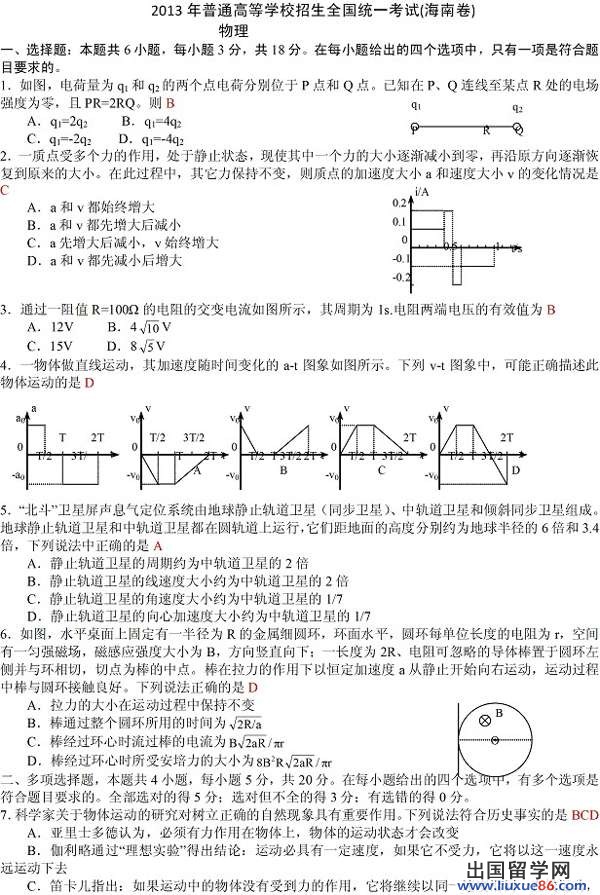 2013海南中考物理试题（含答案）