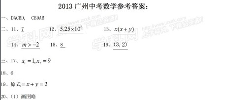 2013广州中考数学答案