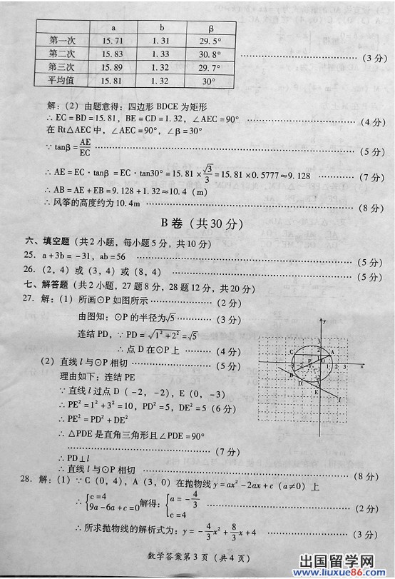 2013凉山州中考数学答案