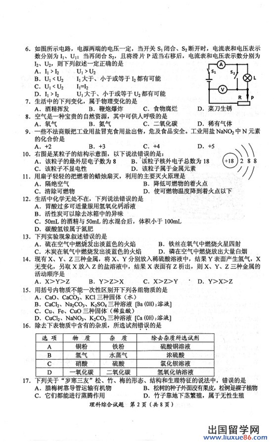 2013襄阳中考理综
试题