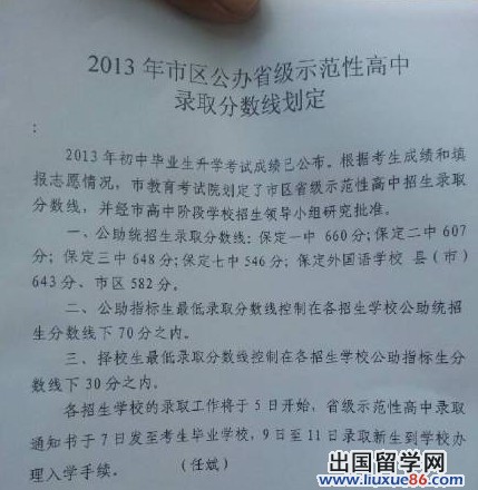 2013保定中考录取分数线