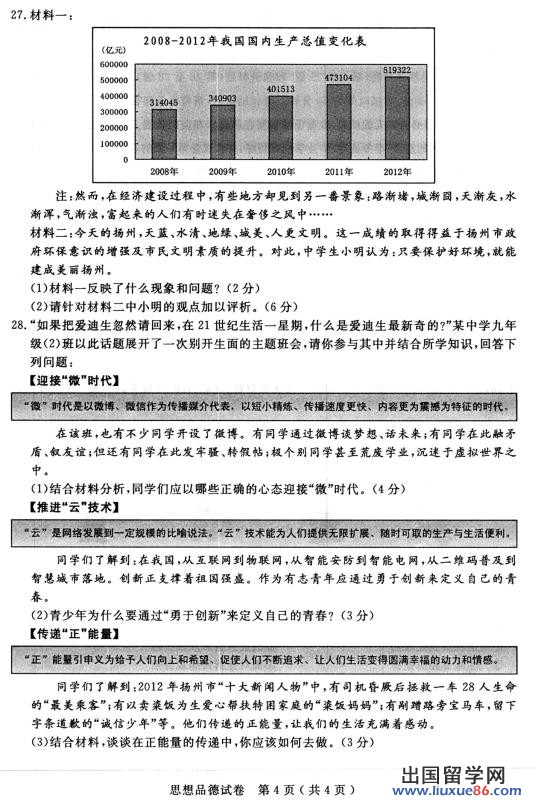 江苏扬州2013年中考思想品德试题（图片版）