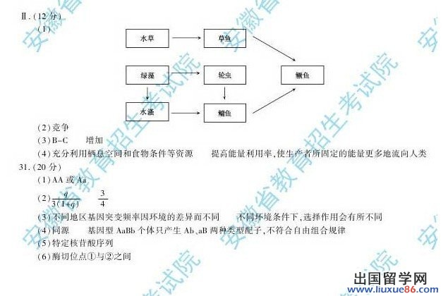 安徽高考理综试题答案4