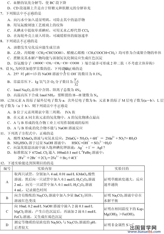 2014年全国高考一模理综试题及答案（新课标1卷）