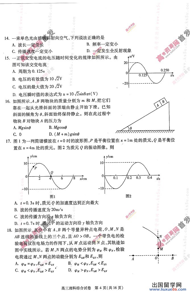 2014朝阳一模理综试题及答案