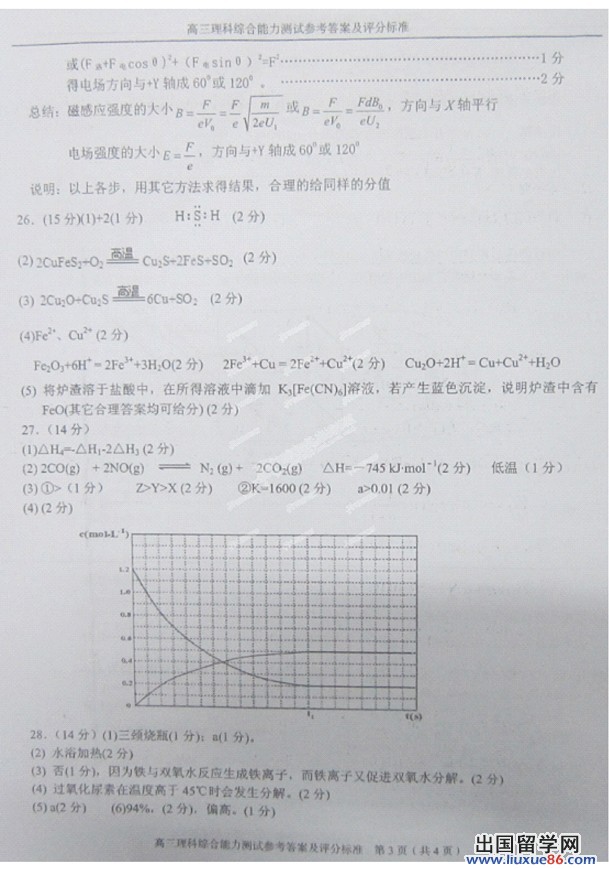 2014温州二模理综试题及答案