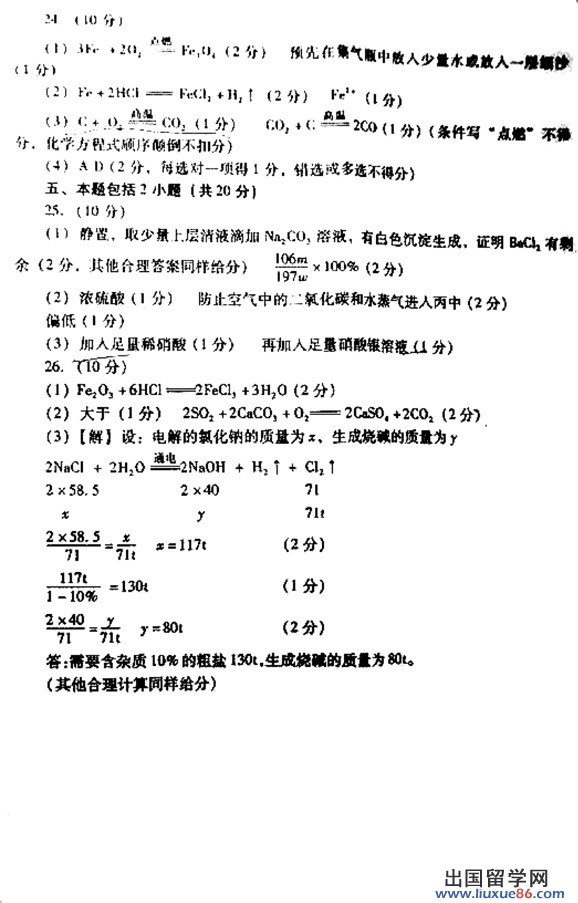 山东潍坊2013年中考化学答案（图片版）案