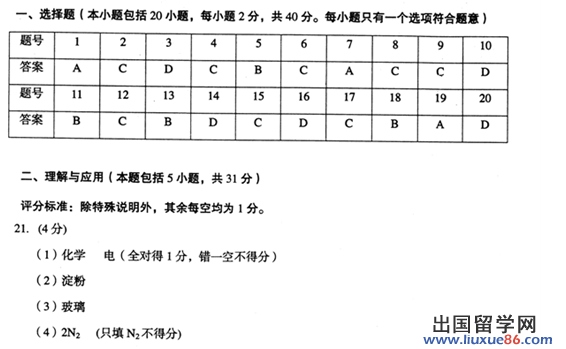 山东莱芜2013年中考化学答案（word版）