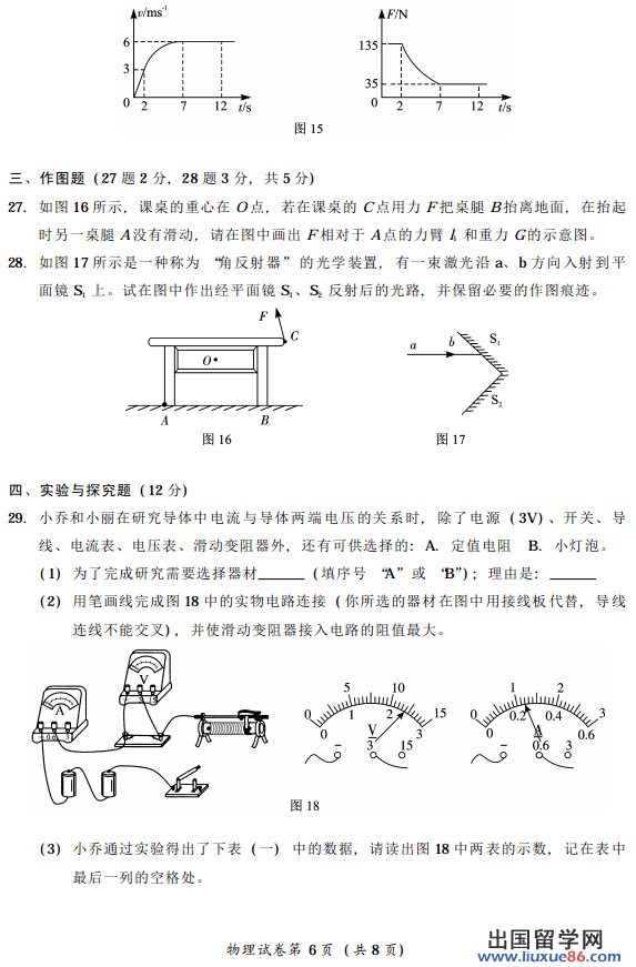 四川雅安2013年中考物理试题（图片版）