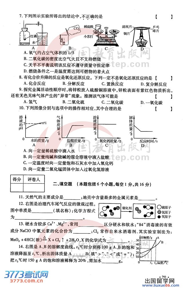 河南2013年中考化学试题（图片版）