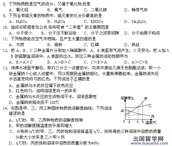 湖北荆门2013年中考化学试题（word版）