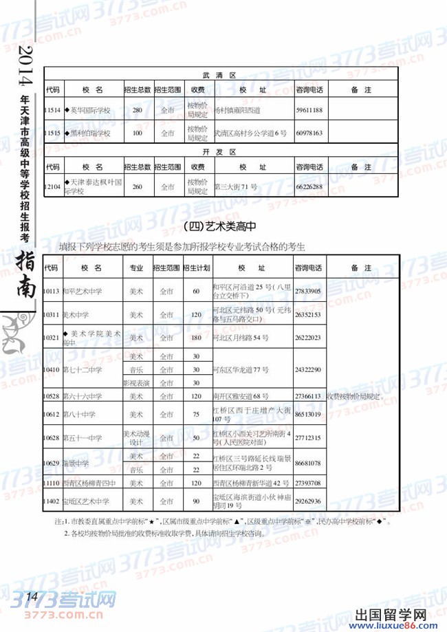 2014年天津中考中招招生计划公布