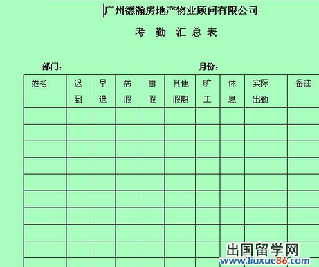 办公表格：出勤统计表