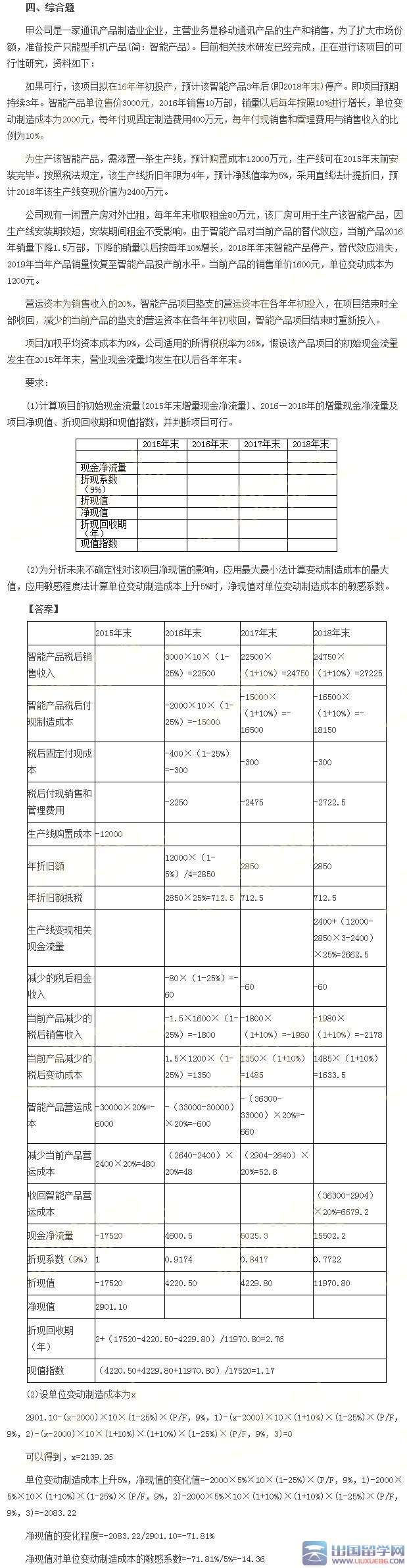 注册会计师《财务成本管理》考试真题及答案（2015年）