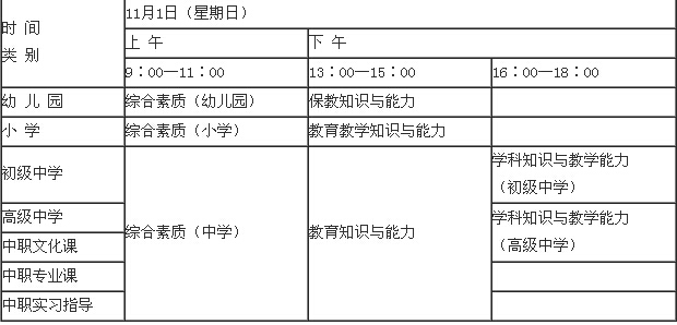 陕西2016年教师资格证考试时间安排