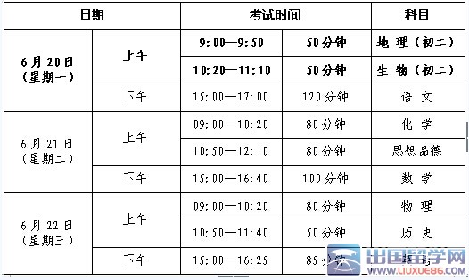 2016广东中山中考时间：6月20至22日