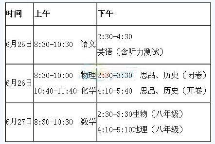 2016福建莆田中考时间