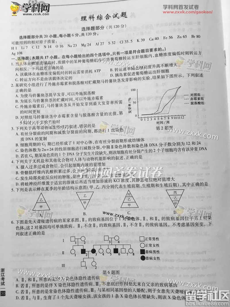 2016年浙江高考生物试题及答案