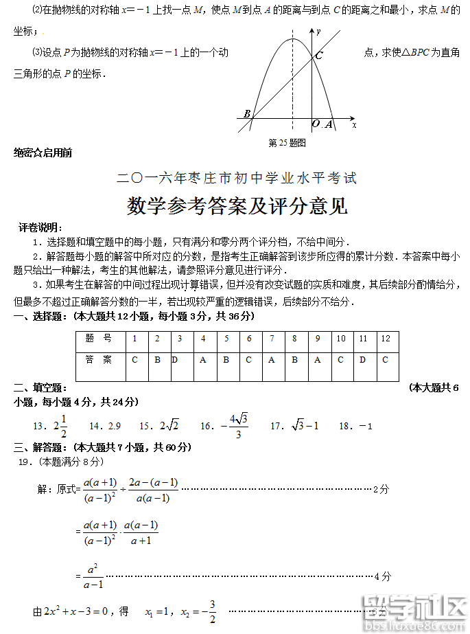 2016年山东枣庄中考数学试卷及答案