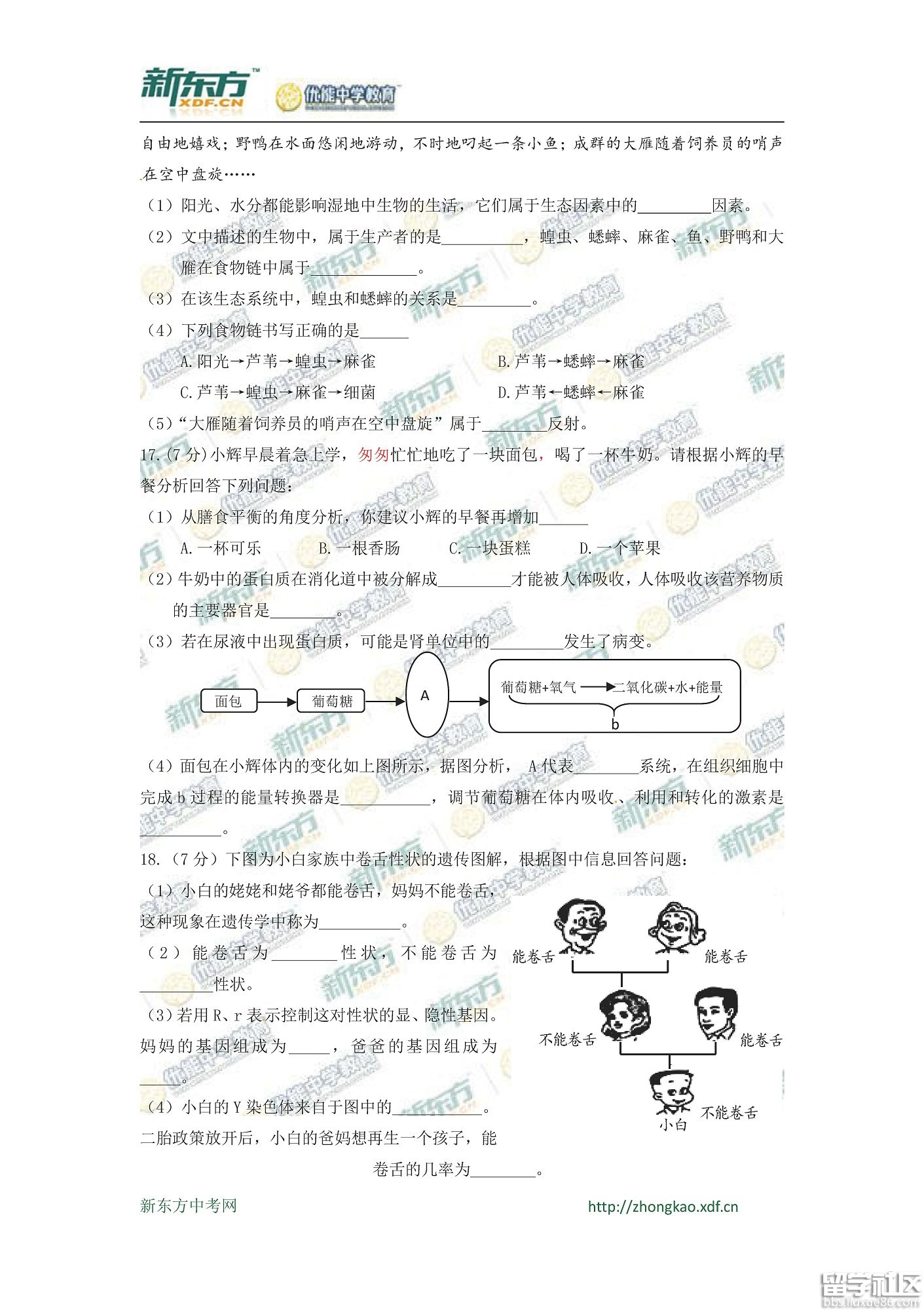 2016沧州中考生物试题及答案