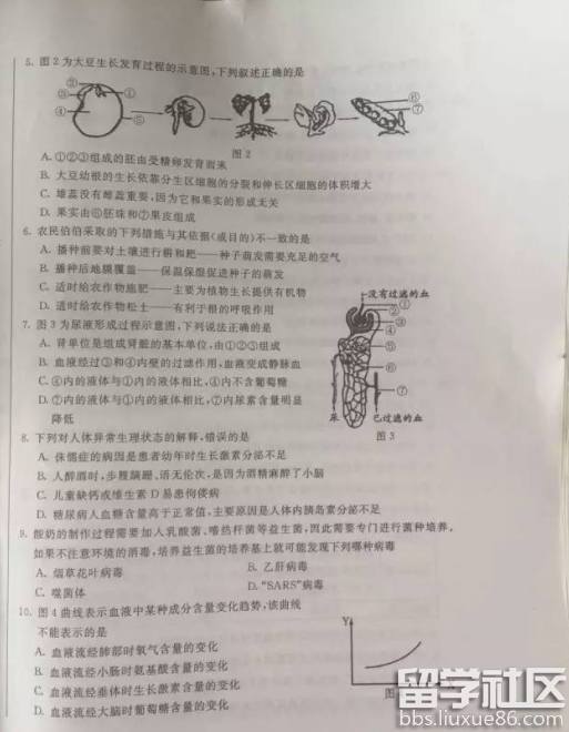 2016呼和浩特中考生物试题及答案（图片版）