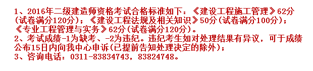 2016年河北二级建造师合格标准公布