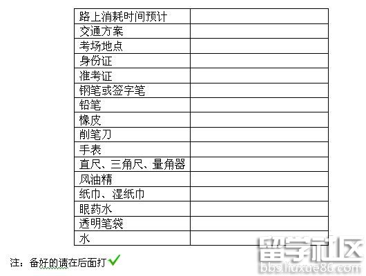 2016年司法考试考前必读：物品清单