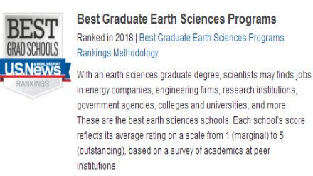 2019美国研究生地球科学专业排名