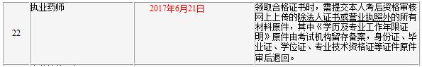 2016年吉林执业药师合格证书领取时间