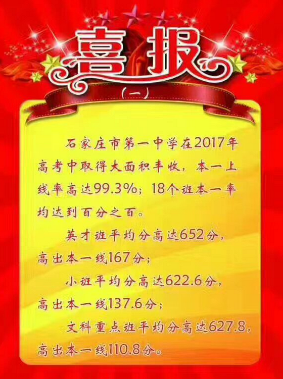 2017年石家庄一中高考喜报