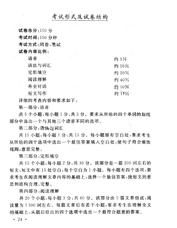 2015年成人高考专升本英语考试大纲