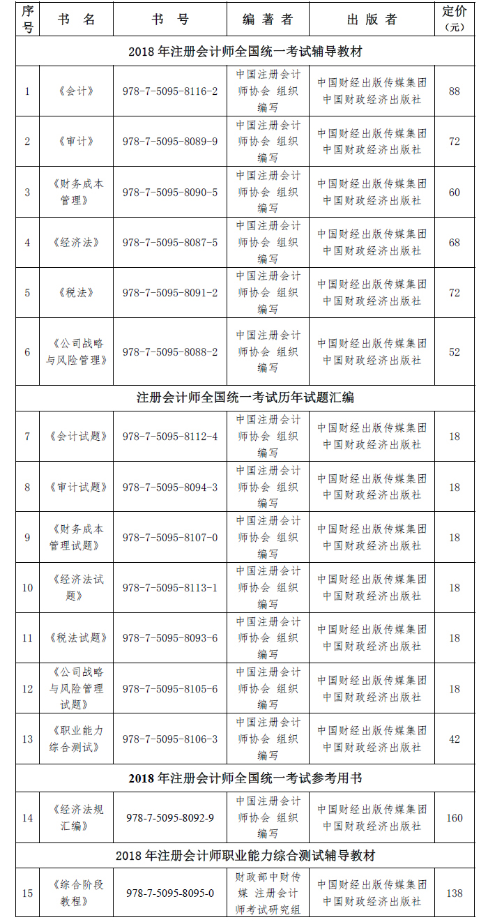 2018年注册会计师全国统一考试教材教辅