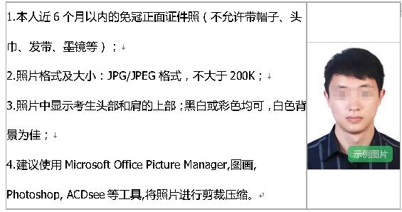2019年教师资格证考试报名照片要求示例