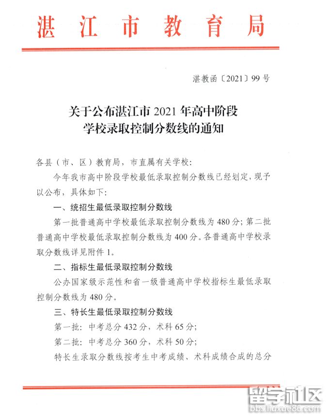 2021湛江中考录取分数线